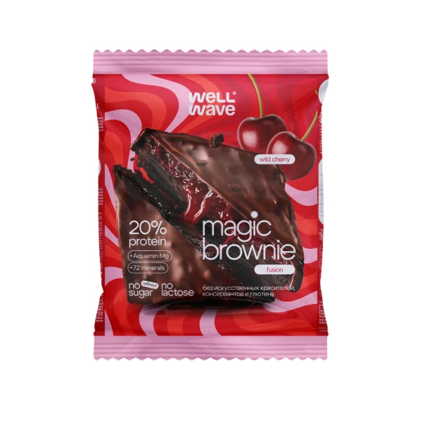 WellWave Протеиновый Брауни в шоколаде Magic Brownie Fusion 60 грамм (Дикая вишня)