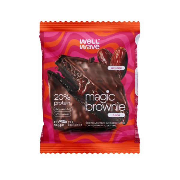 WellWave Протеиновый Брауни в шоколаде Magic Brownie Fusion 60 грамм (Сочный финик)