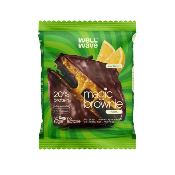 WellWave Протеиновый Брауни в шоколаде Magic Brownie Fusion 60 грамм (Кислый лимон)