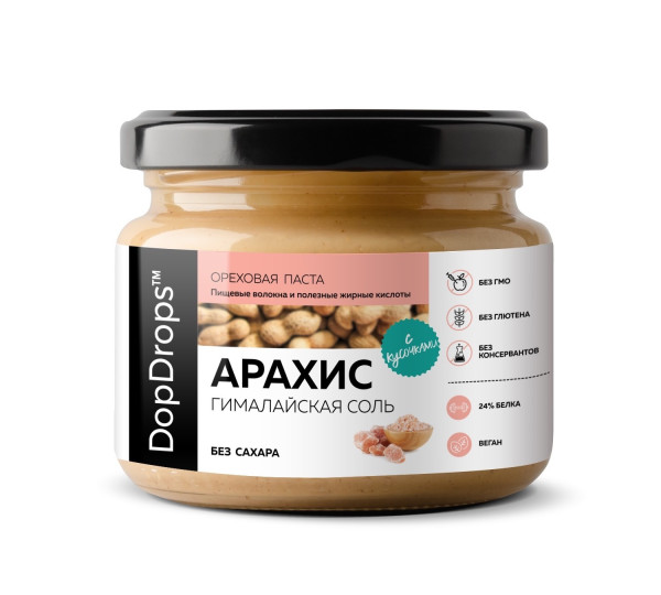 DopDrops Арахисовая паста Кранч с гималайской солью 250 grams