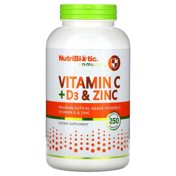 NutriBiotic Vitamin C+D3 & Zinc 250 capsules
