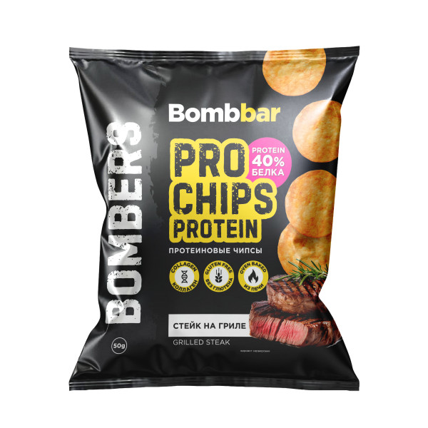 Bombbar Bombers protein chips 50 grams (Стейк на гриле)