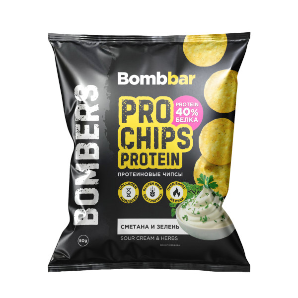 Bombbar Bombers protein chips 50 grams (Сметана и зелень)