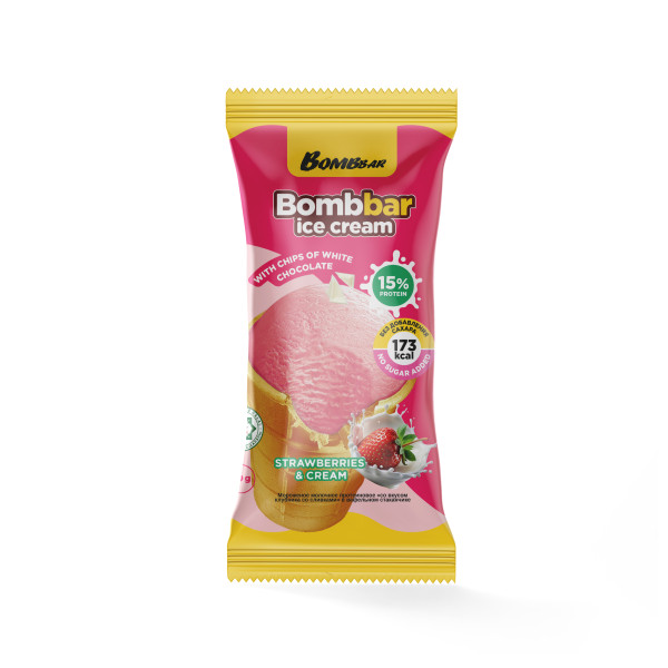 Bombbar Мороженое в вафельном стаканчике 90 grams (Клубника со сливками)