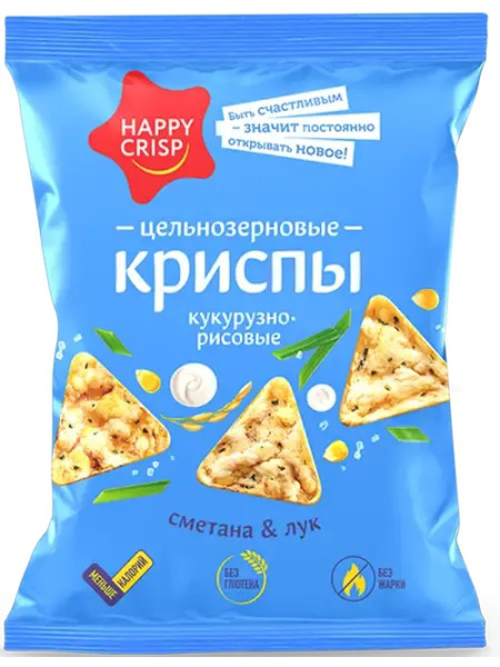 HAPPY CRISP Криспы цельнозерновые 50 grams (Сметана и лук)
