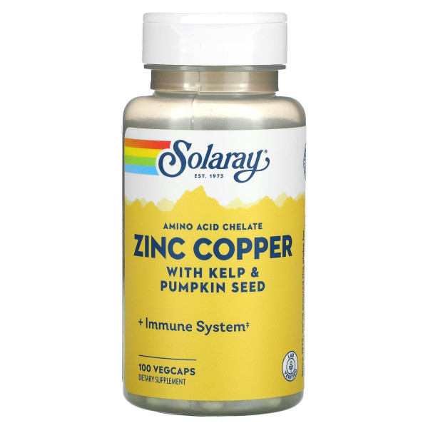 Solaray Zinc Copper with kelp & pumpkin seed 100 veg capsules
