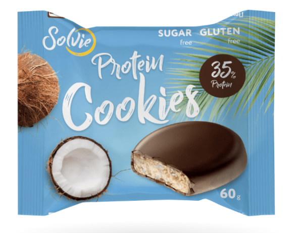 Solvie Protein cookies в глазури 60 grams (Кокосовое с кокосовой стружкой в молочном шоколаде)