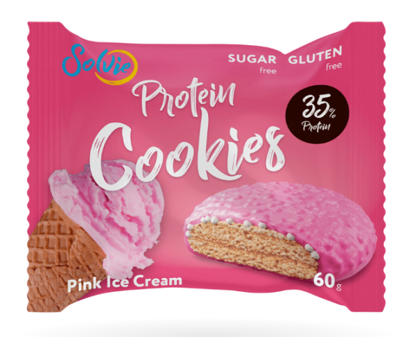 Solvie Protein cookies в глазури 60 grams (Розовое мороженое в йогуртовой глазури)