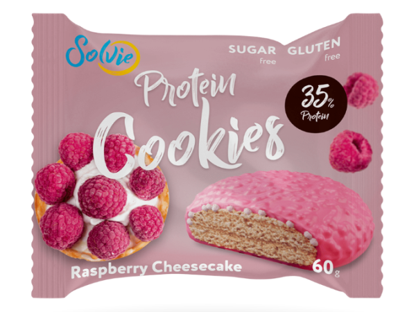 Solvie Protein cookies в глазури 60 grams (Малиновый чизкейк в йогуртовой глазурью)