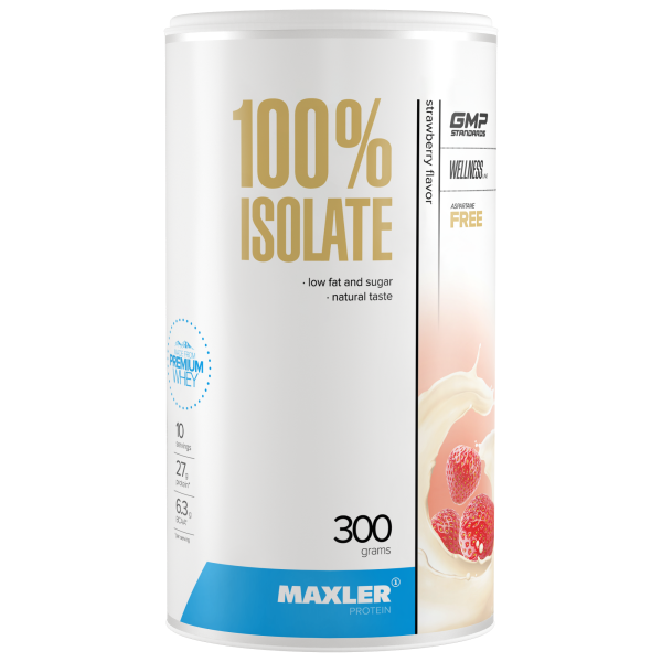 Maxler 100% Whey protein isolate can 300 grams (Клубника)