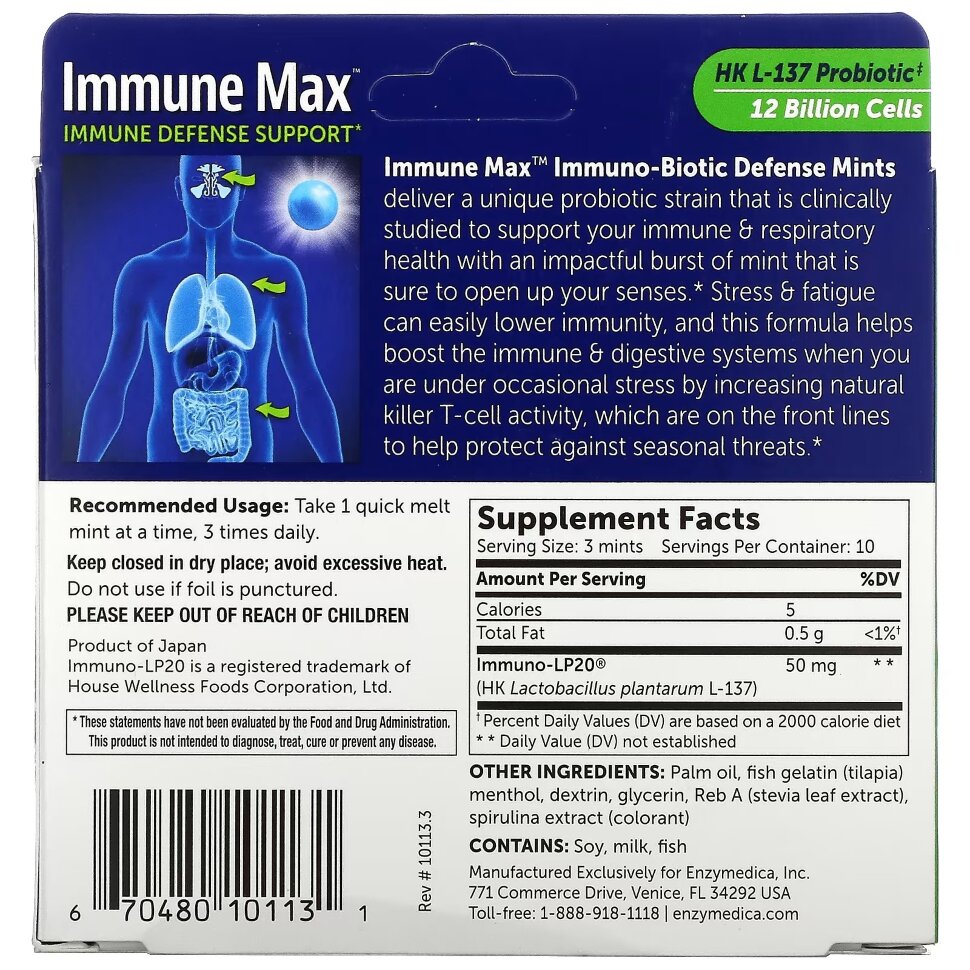 Enzymedica Immune Max Immuno-Biotic mints 30 caps