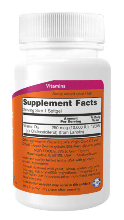 NOW Vitamin D3 10000 МЕ 240 softgels