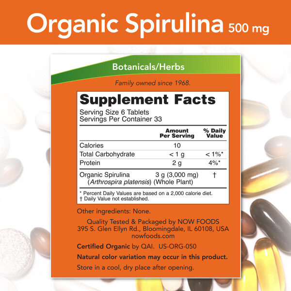 NOW Spirulina 500 mg 200 tablets