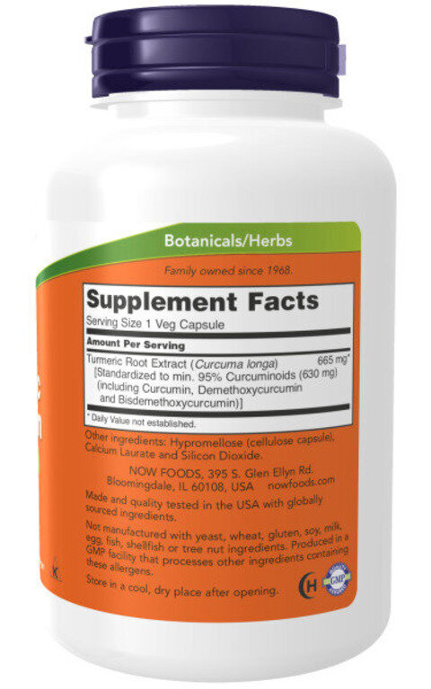 NOW Curcumin Extract 95% 665 mg 120 veg capsules