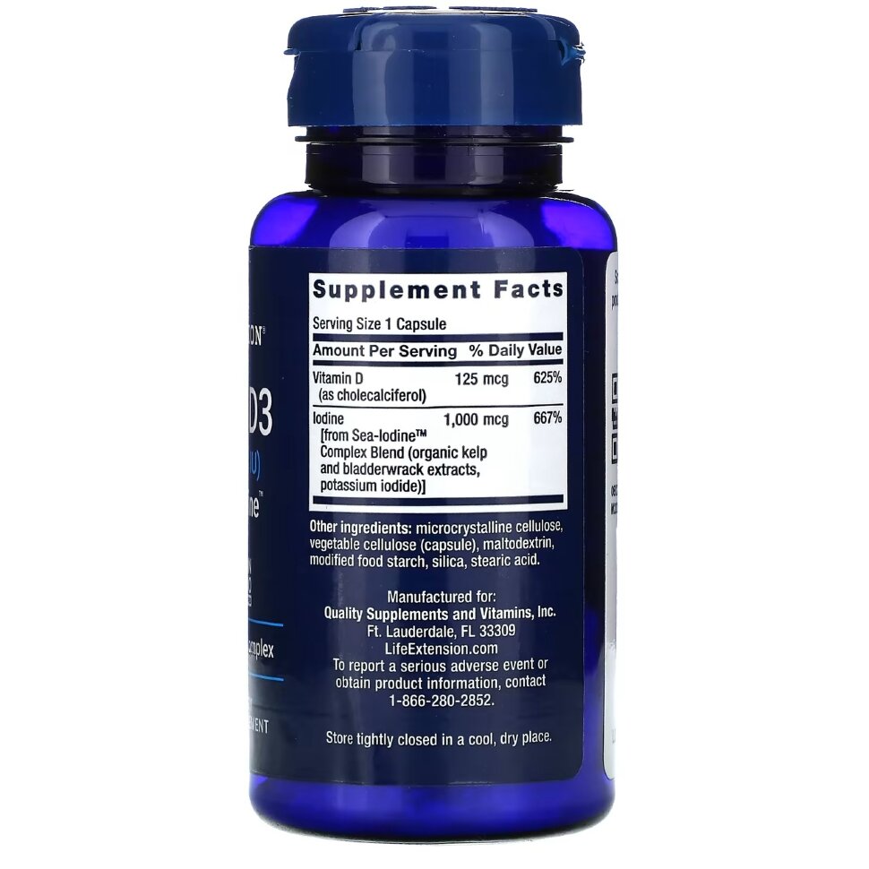 Life Extension Vitamin D3 with Sea-Iodine 125 mcg 60 caps Срок 30/06/24