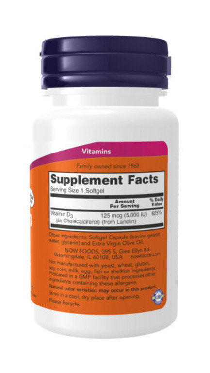 NOW Vitamin D3 5000 МЕ 240 softgel